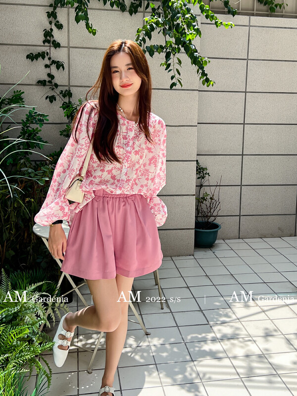 [am Gardenia] lazy loose comfortable Top + elastic waist casual Shorts Set 3808 # zxx
