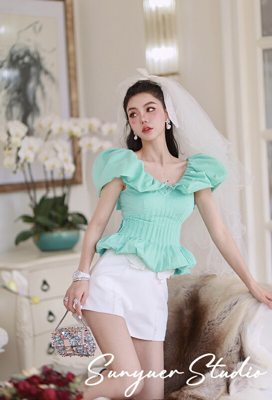 [Alala emelia] French Ruffle sleeve heavy industry texture shirt s1732