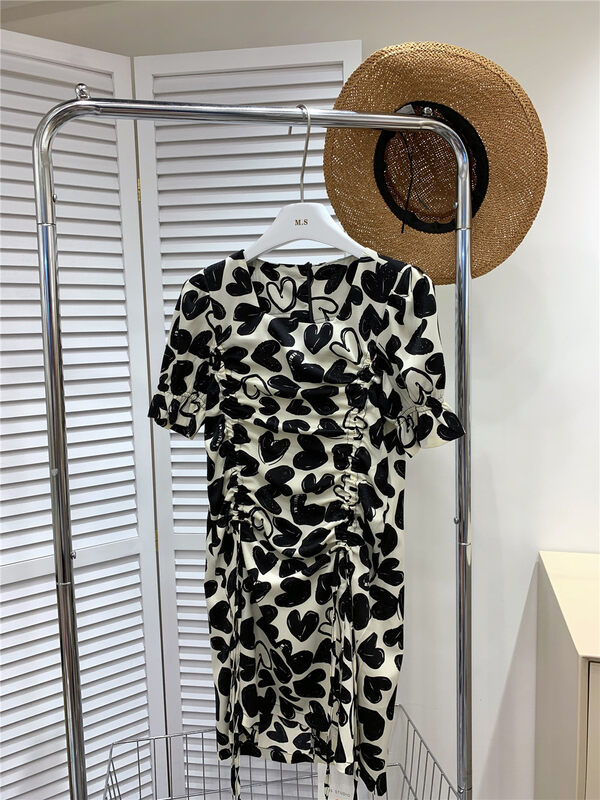[MS studio] sweet square neck love printed slim dress 091951\pcz