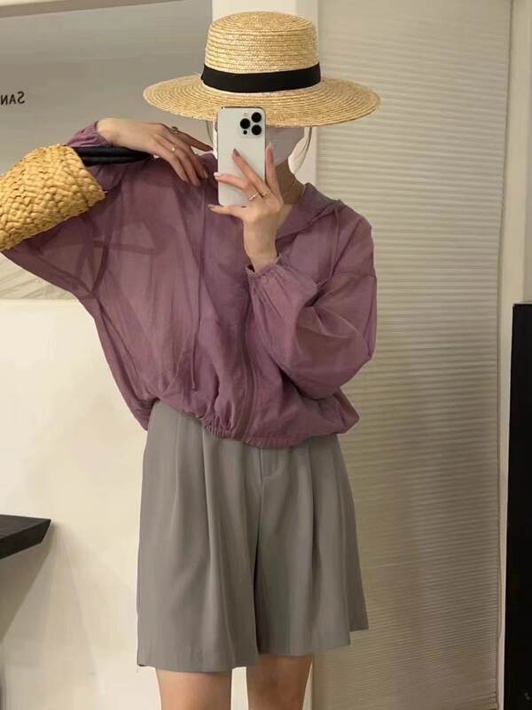 [women] Korean hooded loose sunscreen shirt 5151# zxl
