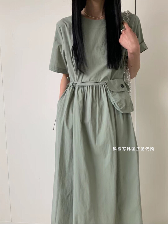 [baerman] gentle temperament high waist close waist thin dress (with waist bag) (only dresses) l8463\hbx