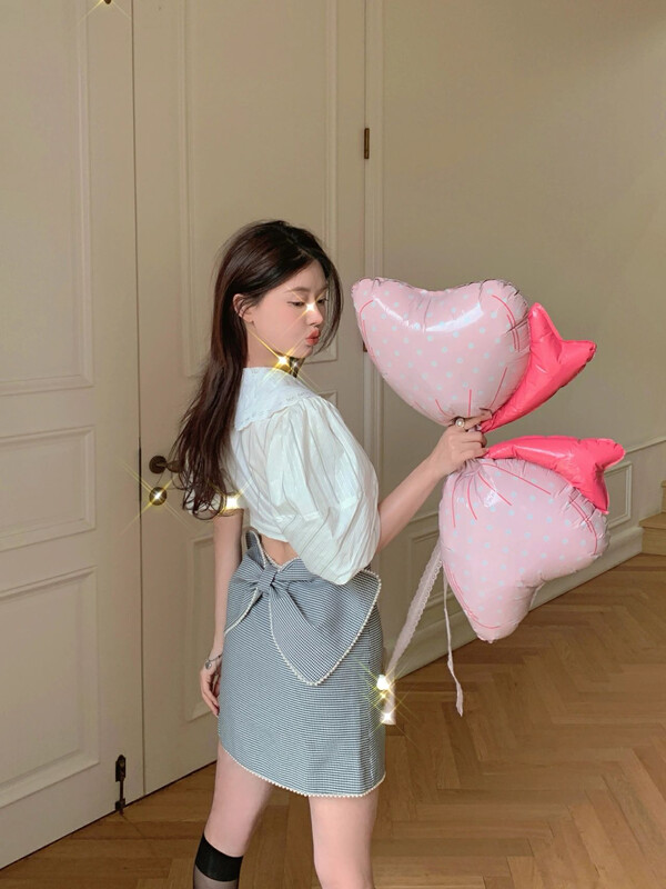 [Alala emelia] bowknot thousand bird check A-line skirt b1780a