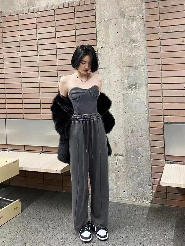 New year in early spring! [MS studio] sexy Strapless Vest + elastic waist simple loose casual pants set 09026# PCZ