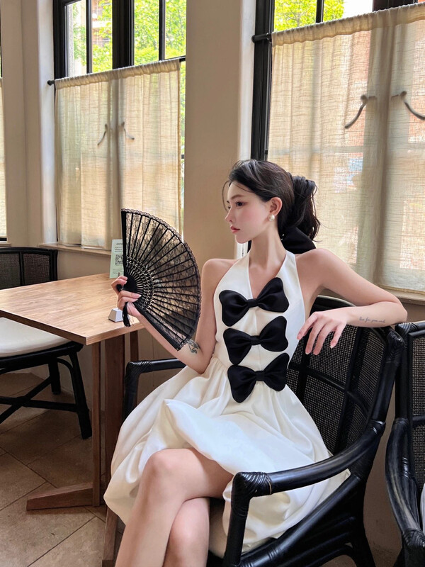 [Alala emelia] niche design sleeveless bow dress asymmetric design l1921a