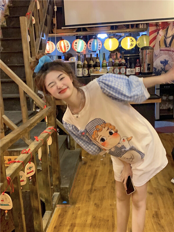 [LML] Han Feng ins sweet aging cartoon printed short sleeved T-shirt 0754# ozq