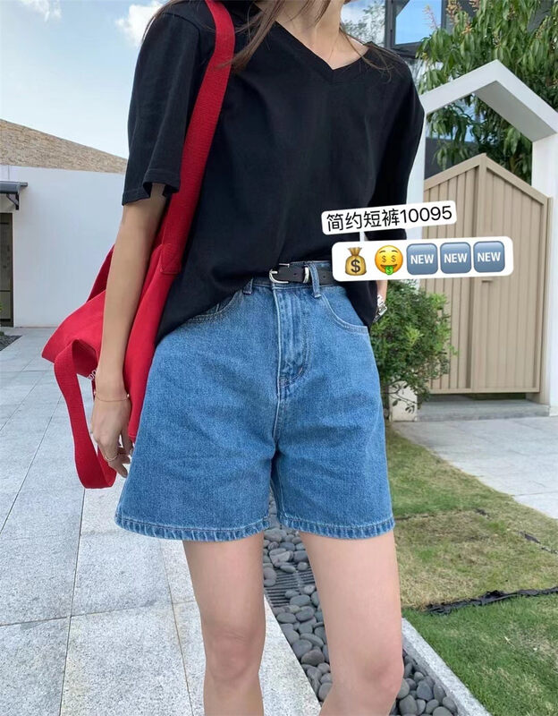 [wooden boat station] casual and versatile high waist denim shorts (without belt) 10095# hjy