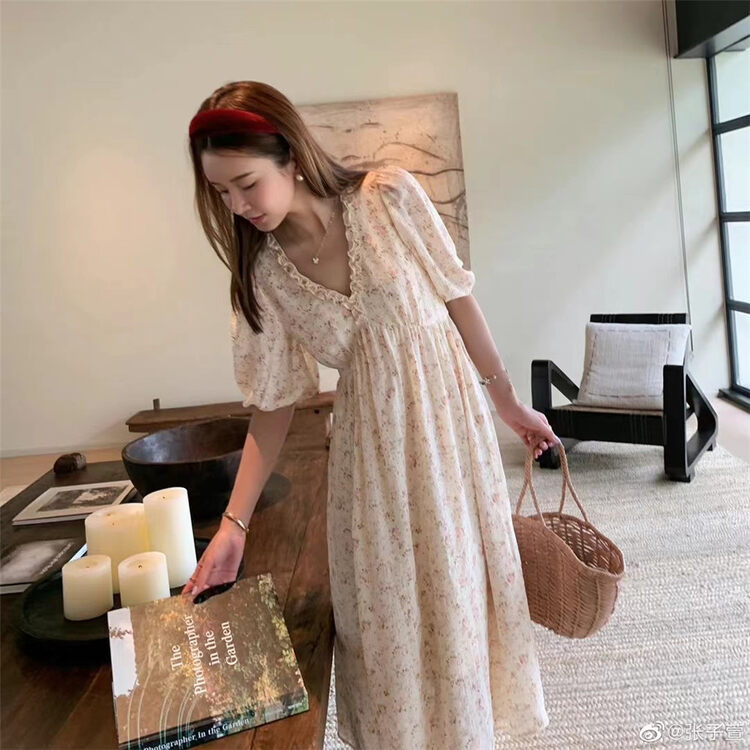 [MS studio] pastoral romantic V-neck floral long dress 786-1# PCZ