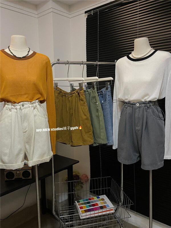 [women] drawstring Korean simple denim shorts 5229# zxl