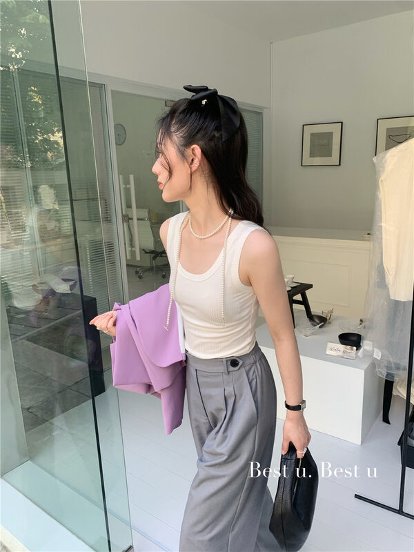 Original price 21.73! [best u] simple and fashionable U-neck solid color slim fitting vest / sling 668919# LSW