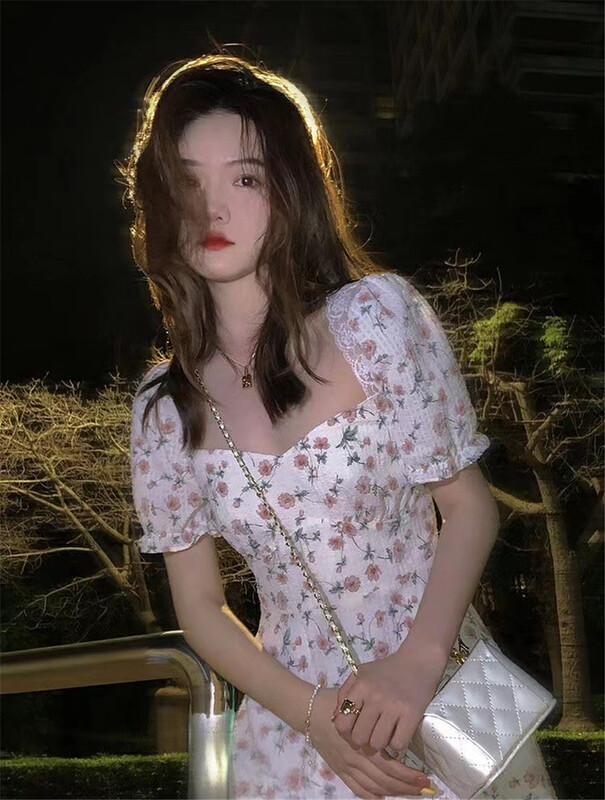 New in early summer! [MS studio] Korean style square neck floral short sleeved dress 7915# PCZ