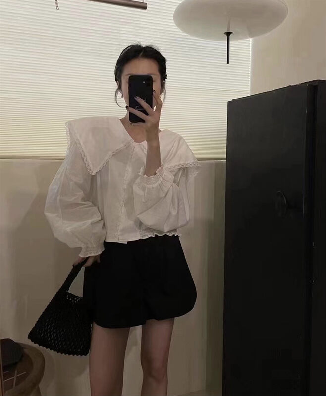 [women] doll neck age reduced loose shirt 5237# zxl