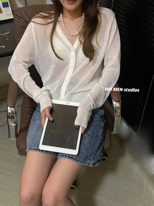 [women] V-neck striped loose knit cardigan 3523# zxl