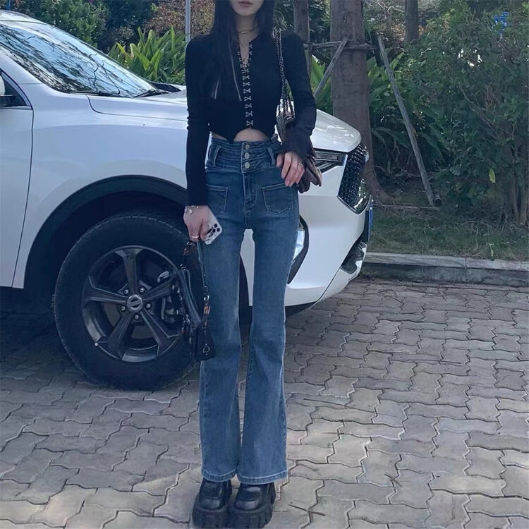 New year in early spring! [MS studio] high waist pocket horn fashion jeans 09522\pcz