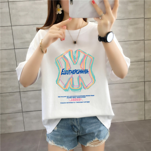 100% combed cotton 2022 loose oversized medium and long summer clothes new cotton round neck short sleeve T-shirt women