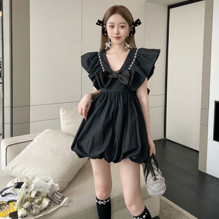 [Alala emelia] temperament, fashion, versatile dress (non detachable bow) l1517a# JJ