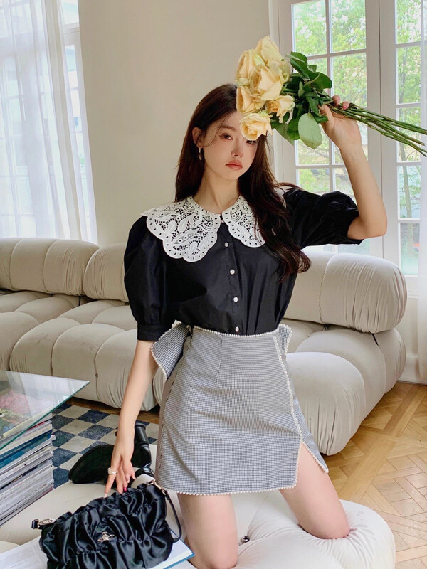[Alala emelia] sweet lace bubble sleeve shirt s1779# JJ