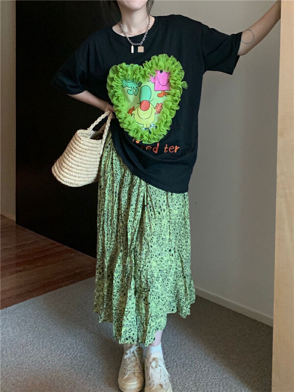 [LML] Korean style ins design sense floral pleated slim skirt 0538# ozq