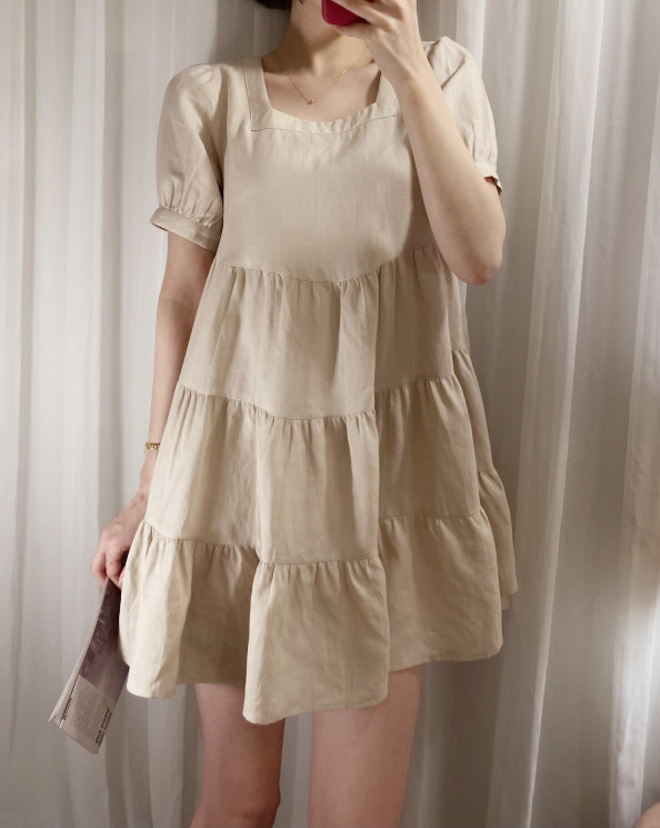 Original price 77.83! [baerman] summer simple Korean style square neck doll loose dress 18105 \hbx