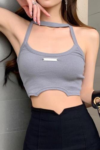 Real shooting of 2022 summer new ins niche design gray hollow neck strap sexy hot girl vest women