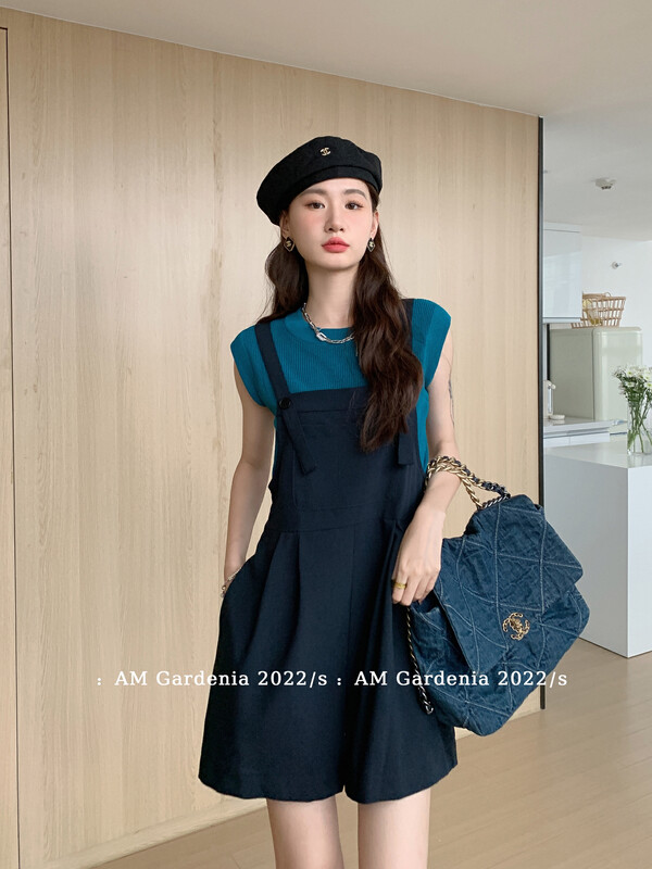 Three colors! [am Gardenia] pure color loose knit + Korean casual suspender two-piece vitality suit 3688 \zxx