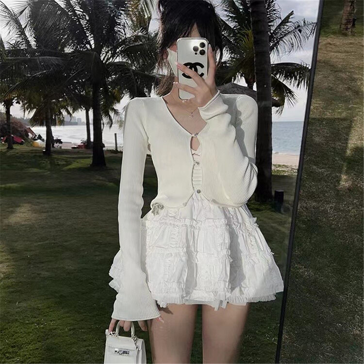 New year in early spring! [MS studio] Korean pure color versatile V-neck knitted cardigan 7794# PCZ