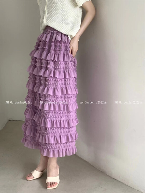 Original price 89.11! New in early summer! [am Gardenia] Korean slim cake medium length skirt 3825# zxx