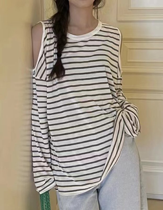 [women] striped loose and versatile sunscreen shirt 5221# zxl