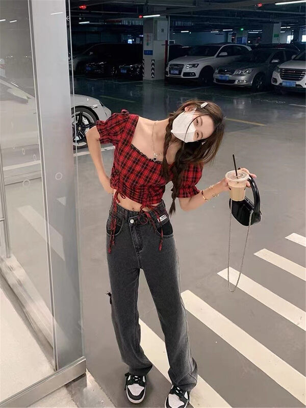 [MS studio] square neck Plaid fashion shirt 99522# PCZ