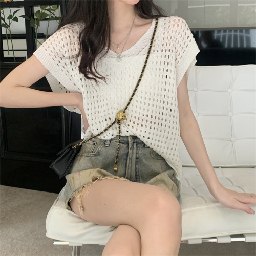 Real price summer new thin hollow V-neck Knitted Blouse vest