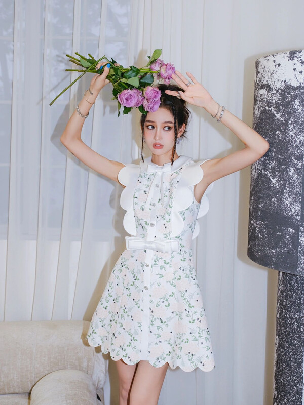 [Alala emelia] white flower mosaic Satin sweet dress l1918