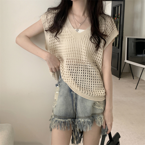 Real price summer new thin hollow V-neck Knitted Blouse vest