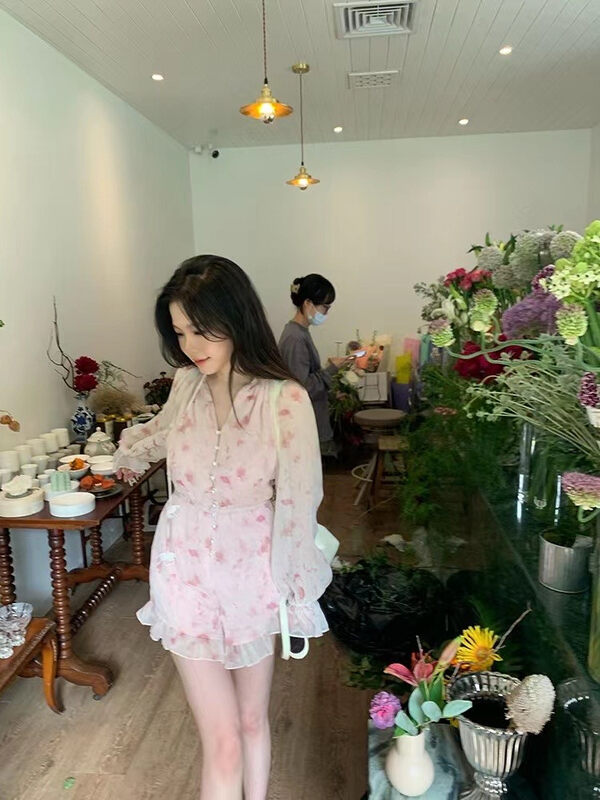 [MS studio] simulated silk printed sweet Jumpsuit 546335; PCZ