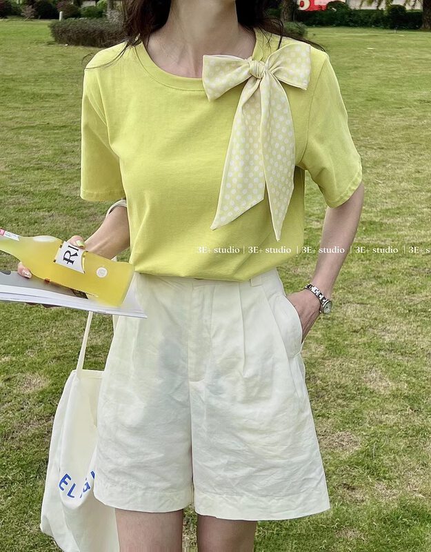 [3e+] casual simple hollow out design short sleeved T-shirt (with scarves) a2047# ll