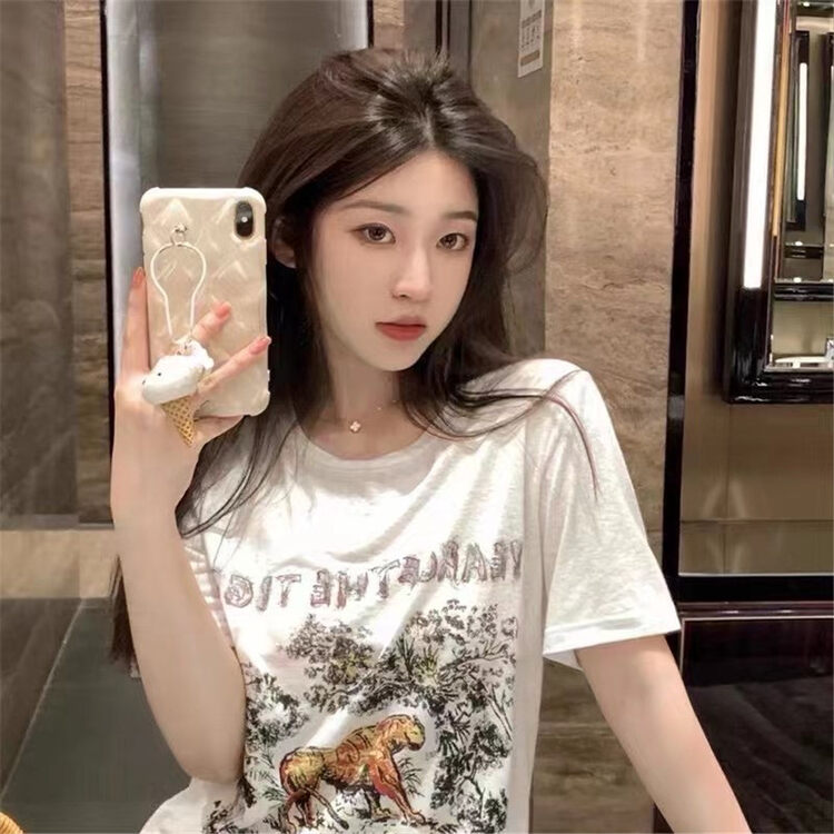 New in early summer! [MS studio] Korean print short sleeve T-shirt 09071-1\pcz