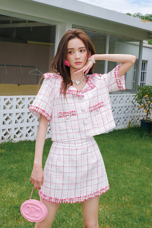 [Alala emelia] pearl edged small fragrance style pattern skirt set t1886# jhy
