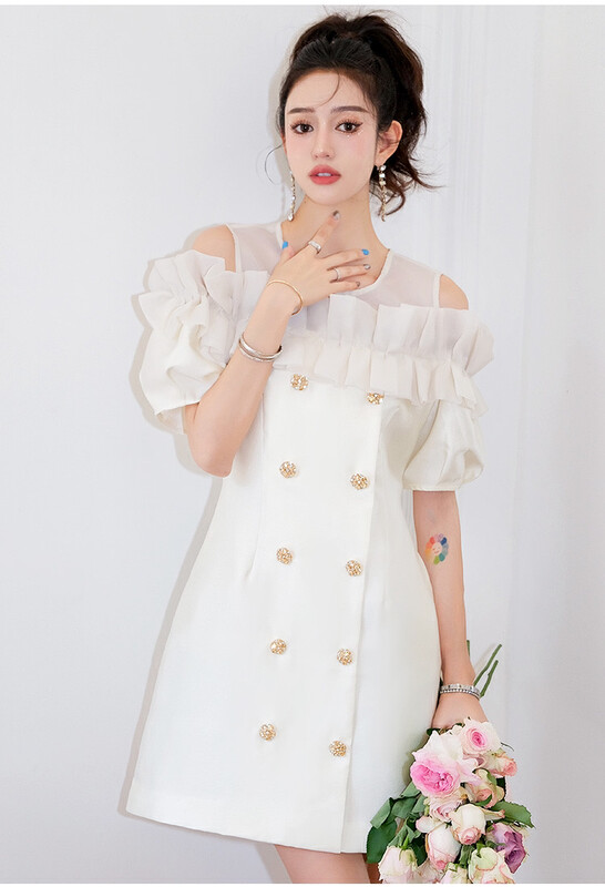 [Alala emelia] Ruffle stitching layer waist closing suit dress l1735# JJ