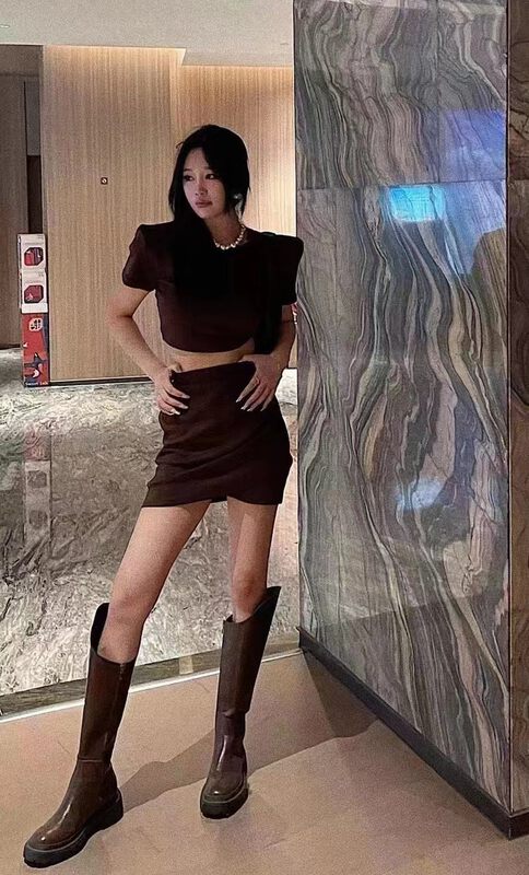 [ff.studio] sexy backless lace up T-shirt + high waist pleated slim skirt set 6178# ozq