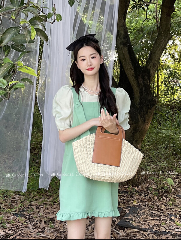 [am Gardenia] niche round neck top + Korean strap dress set 3626-1 # zxx