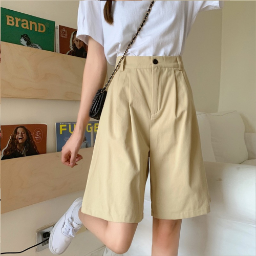 Cotton twill work clothes cropped pants women's loose BF casual shorts retro wide leg pants student pants fashion