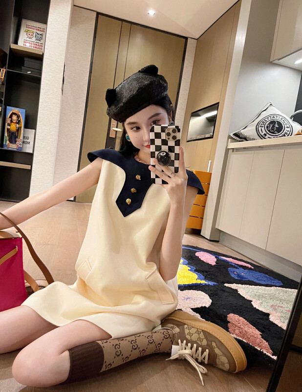 [Alala emelia] contrast color design three-dimensional shoulder doll shirt dress l1998