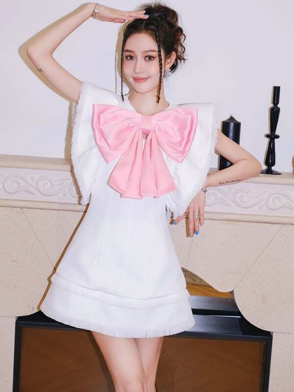 [Alala emelia] niche design bow contrast dress (with non detachable bow) l1957