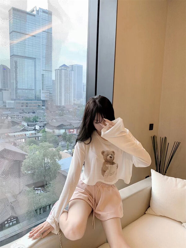 [MS studio] casual bear short sunscreen long sleeve T-shirt 5434# PCZ