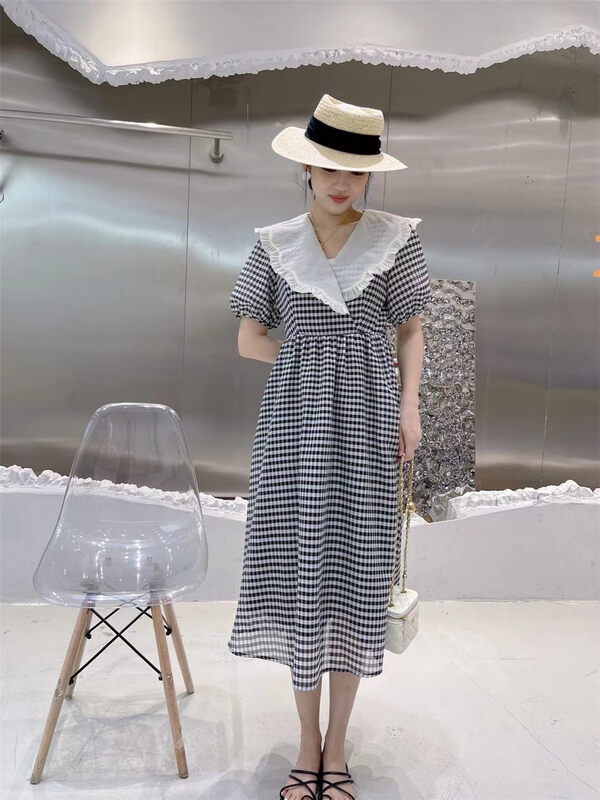 [miss Jiao] lady lotus leaf collar loose dress 6280# JJ