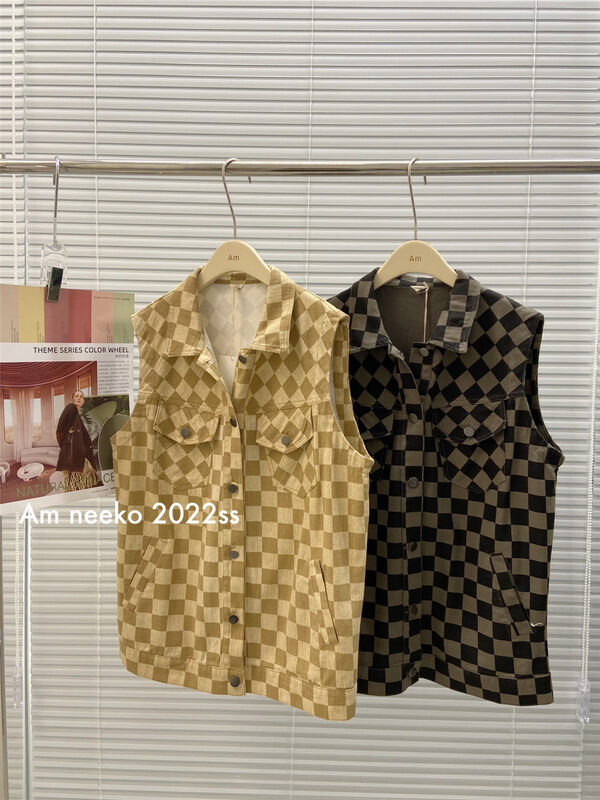 The original price is 98.99! [neeko] fashionable checkerboard versatile denim vest ys1-3359# zxx