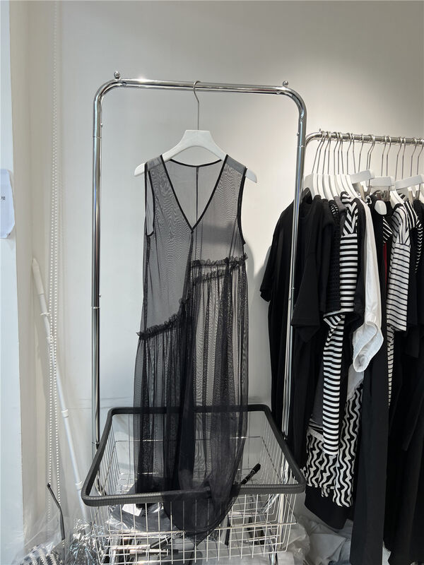 [black+white] V-neck Pullover comfortable mesh dress 001# hyy