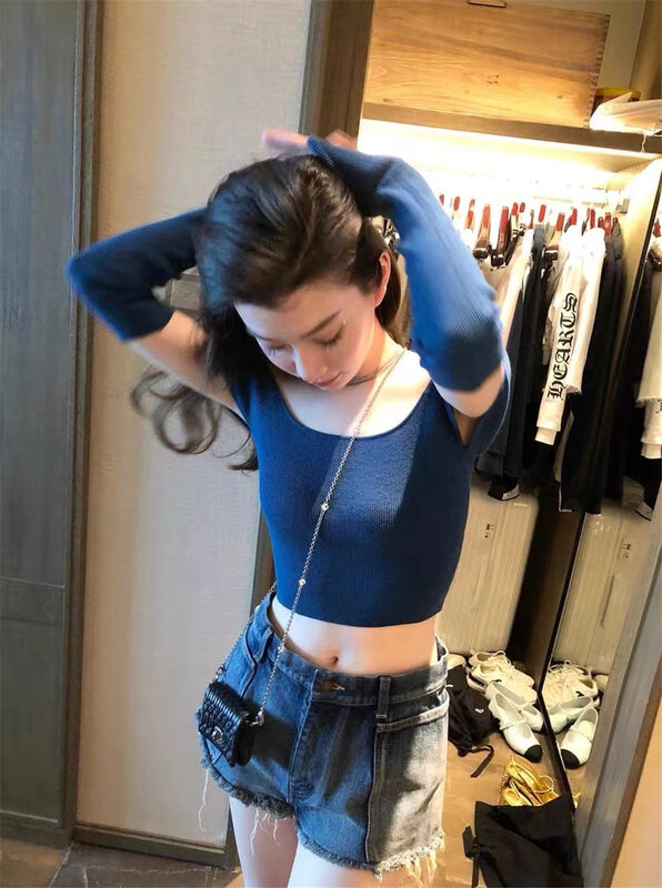 [MS studio] simple slim knit shirt (with sleeve) 99527# PCZ
