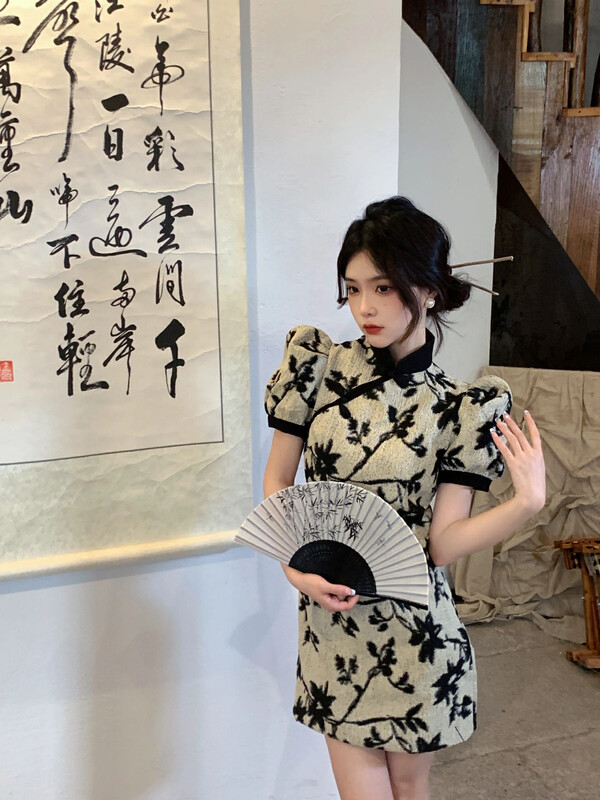 [Alala emelia] national style improved cheongsam retro embroidered dress l1656-1