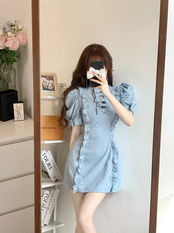 [Alala emelia] mesh bow hollow out dress l1660a