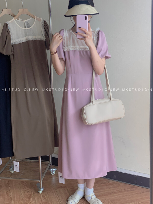 [MK] stitching fashion bubble sleeve dress 3303# hjy