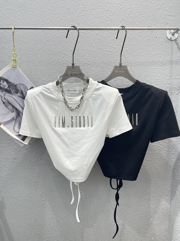 [ff.studio] Spice Girl three-dimensional letter drawstring short sleeve T-shirt 7175# ozq